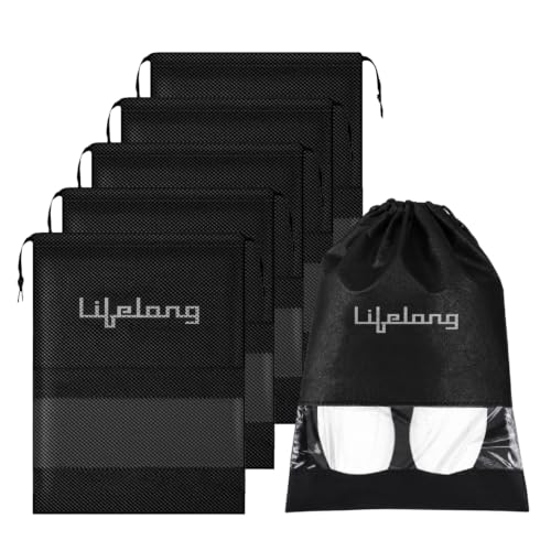 Lifelong Shoe Bags for Travel with Clear Window | Pack of 6 Drawstring Shoe Bags | Waterproof & Dustproof Shoes Cover for Sports Shoes, Sneakers, Heels, Flats | Gym, Luggage & Home Use