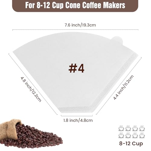 Image of Clinuse 200Pcs #4 Cone Coffee Filters 8-12 Cup Compatible with Ninja Maker