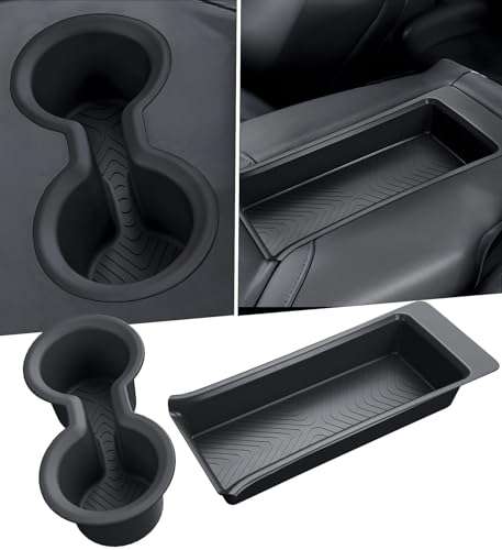 Image of 2nd Row Cup Holder Insert & Center Console Organizer for Honda Pilot 2023-2026 (Only Fits for 8 Seats), Interior Accessories TPE Car Cup Holder & Armrest Storage Tray for 2023-2026 Pilot, Black