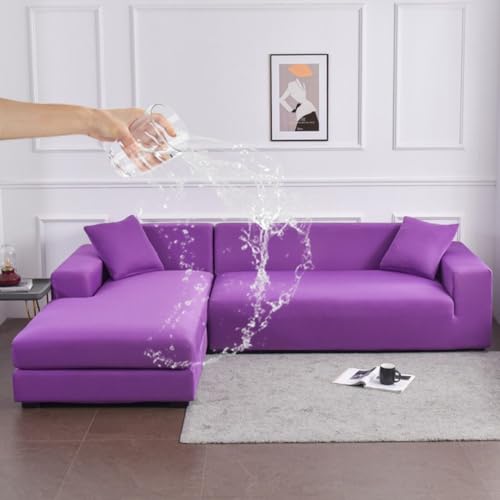 Housse de canapé imperméable élastique pour canapé d'angle violet - 3