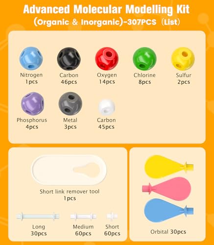 Image of NINGOO Organic Chemistry Model Kit,307 PCS,for Students&Teacher | Portable Design,Compartment Storage,CPK Color Coding