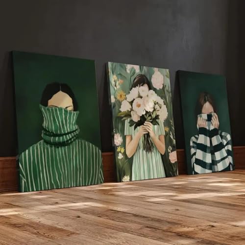 Toile abstraite femmes vert émeraude de qualité supérieure à rayures - 3