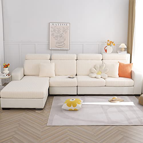 Ele Eleoption Couch Back Cushion Covers Elastic L Shape Sectional Sofa Cover Furniture Protector Slipcover For Living Room (Length 31-39Inch, Width 20-25Inch，M Back Cover) Wheat Beige #TOP3