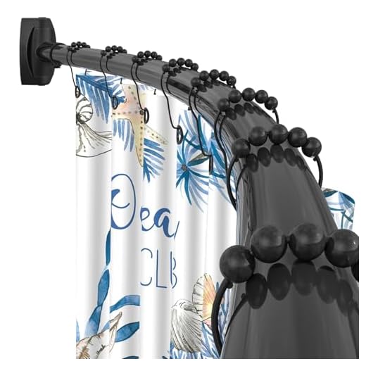 YNL Curved Shower Curtain Rod 35-82In(2.9-6.8Ft), Matte Black Rounded Rustproof Shower Rod for Bathroom Bathtub, Adjustable Arched Shower Rod, Never Rust|Extra Space|Non-Slip|Expandable|Need to Drill