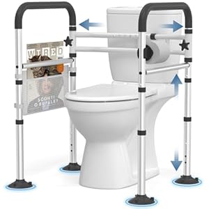 Toilet Safety Rails for Seniors, Adjustable Detachable Toilet Safety Frame with Handles for Elderly and Disabled, 350LBS Handicap Toilet Rail Fits Most Toilets