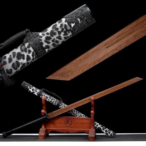 Bokken Hecho a Mano de 112 cm,Katana de Palisandro Natural,Vaina de Madera Envuelta en Cuero PU,Espada Recta samurái de Madera para Regalos,Artes Marciales,Cosplay,Accesorios,decoración