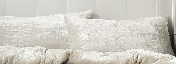 Luxe Boho Decor Art Crushed Soft Pillowcase Set Solid Hippie Stylish UO Large Unique Velvet Pillow Cover Set of 2 (White, 20X20 Inch)