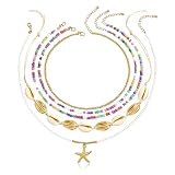 KATELUO Set di Collana Conchiglie Donna, 5 Pezzi Collane Estive Donna, Collane Conchiglie, Spiaggia Collana Stella Marina, Boho Collana Perle, Ciondolo Collane Multistrato, Boho Gioielli da Spiaggia