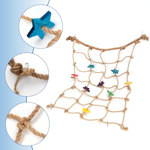 Rede de corda de escalada de papagaio, 55 x 53 cm, design de estrela colorida, rede de pássaros, esc