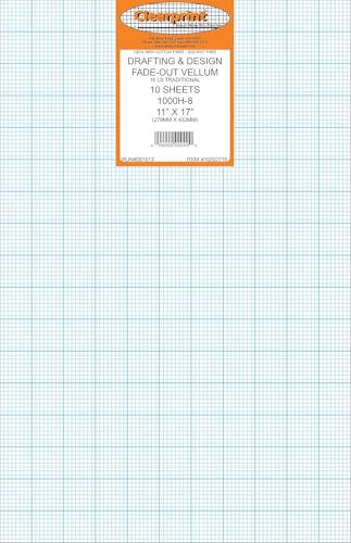 Clearprint 11" x 17" 1000H Design Vellum Sheets with Printed Fade-Out 8x8 Grid, 16 lb., 100% Cotton, 10 Sheets Per Pack, 1 Each