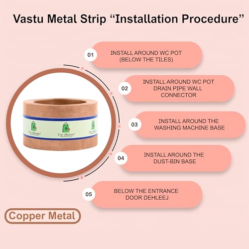 Image of Vastu Copper Strip | Width- 1 Inch | Thickness - 0.2mm | Length- 12 Feet Approx | Strip for Zone Balancing & Toilet Correction | Copper Strip for Vastu | Pack of 1