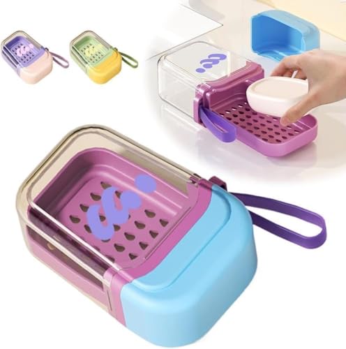 Image of New Cute Travel Soap Case with Draining Tray & Lid - Leakproof Portable Soap Container Box with Strap, Dual Layer Soap Holder for Bathroom, Gym, Camping, Shampoo Bar Storage Travel Essentials