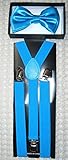 Unisex Fashion Adults Teens Teenagers French Blue Adjustable All Polyester Silk Bow Tie and Matching Adult Teens Teenagers French Adjustable Suspenders Combo-new in Factory Pkg!