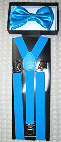 Unisex Fashion Adults Teens Teenagers French Blue Adjustable All Polyester Silk Bow Tie and Matching Adult Teens Teenagers French Adjustable Suspenders Combo-new in Factory Pkg!