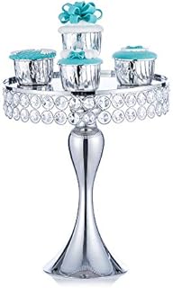 NUPTIO Mirror Stands for Cakes Silver: Wedding Cake Stand Dessert Display Plate Pedestal Metal with Crystal Beads for Birthday Baby Shower Party Cupcake Afternoon Tea Cakes Dessert Table, 25cm