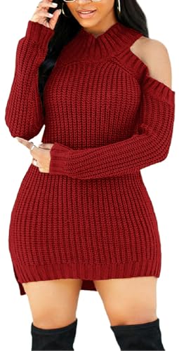 Image of sexycherry Sweater Dresses for Women Casual Sexy Off Shoulder Long Sleeve Knit Pullover Winter Pullover Dress