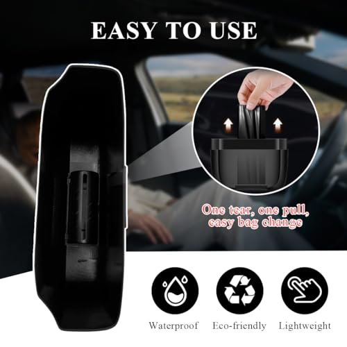 Image of Car Trash Can with Lid, Mini Hanging Push Car Garbage Container with 30 Trush Bags, Portable Leakproof Rubbish Organizer for Most Vehicles Office Home, Car Accessories (Golden)