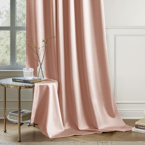 HOMEIDEAS 100% Blackout Faux Silk Curtains,Blush Pink Thermal Insulated Room Darkening Window Drapes,Luxury Vintage Curtains for Bedroom Living Dining Room, 52 X 84 Inch, 2 Panels — view 6