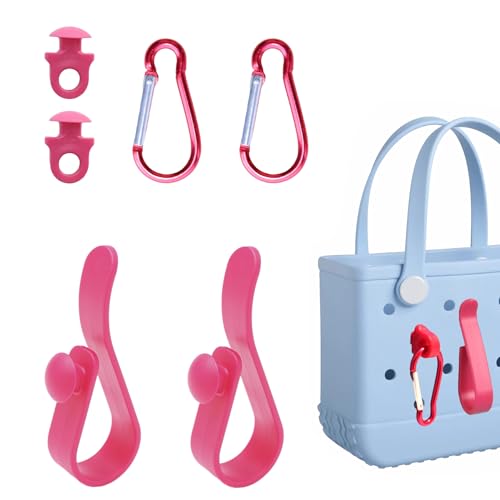 4 Pcs Hooks Set Accessories for Bogg Bags,Insert Charm Carabiner Keychain Compatible with Bogg Bag and Beach Tote Bag (Pink)