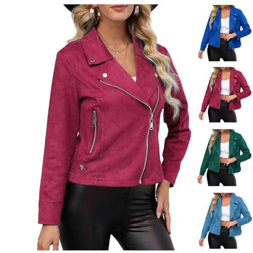 Suede Jacket Women Long Sleeve Open Front Western Cropped Trench Coat Faux Leather Bomber Moto Jackets