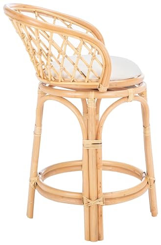 SAFAVIEH Furniture - Yuta Rattan Swivel Counter Stool - 23.82' Seat Height - White & Natural - Mango...