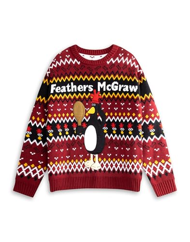 Pull de Noël anti-froid bordeaux Wallace et Gromit vêtement doux col rond Feathers McGraw