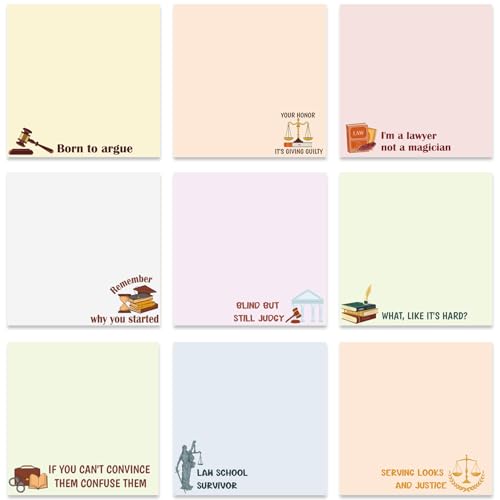 Lovarywow Lawyer Sticky Notes Gifts - 9 Pack Funny Attorney Notepads 3x3 Inches, Lawyer Gifts for Women Men, Law Self-Stick Memo Pads, Legal School Office Supplies for Students Coworkers (450 Sheets)