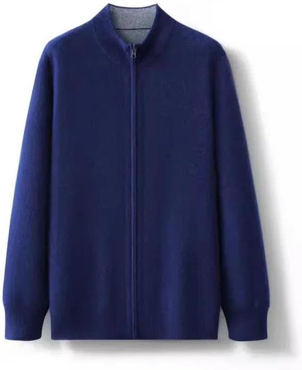 Men's Solid Wool Knitted Zipper Cardigan Thickened Fall Winter Double-Sided Wear Casual Sweater Top