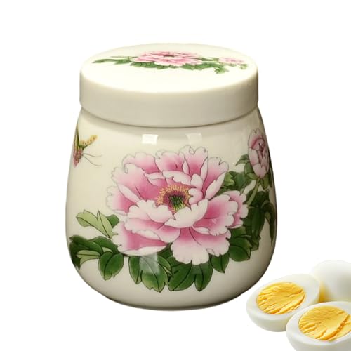 温玉カップ | 220ml セラミックエッグポット |ヴィンテージ ティーボウル エッグ コドラー 蓋付き 均一加熱 |耐熱磁器半熟卵蒸し器キッチングッズ家庭用