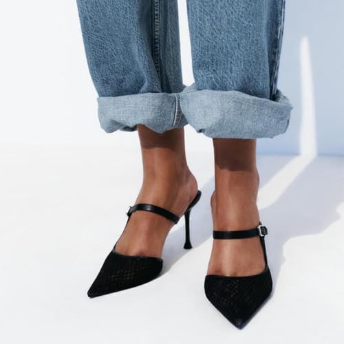 Heeled Mules for Women Mesh Slingback Pumps Pointed Toe Pumps2