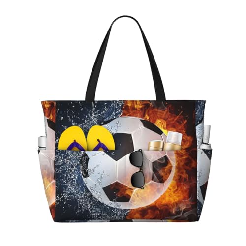 Sac de plage grand format avec poignées imprimé football sur l'eau pour femme