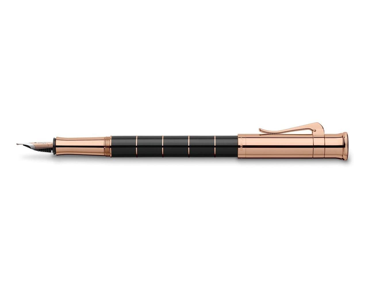 Graf von Faber-Castell - Füllfederhalter Anello Roségold EF | Edelharzschaft mit Roségold-Ringen und 18-Karat Bicolor Roségoldfeder