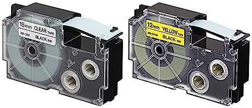 Image of Casio XR-18X1-W-DJ Label Printer Tape (Black and Clear) & Casio XR-12YW1 Label Printer Tape (Black and Yellow)