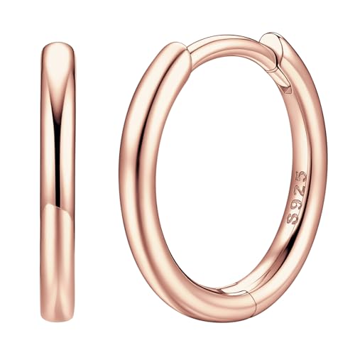 Suplight Kleine Creolen 16mm für Damen Rosegold Ohrringe Silber 925 Ohrstecker mittelgroß Creolen Medizinische Klappcreolen Women Earrings Schleifen Silberohrringe Hoop Earrings