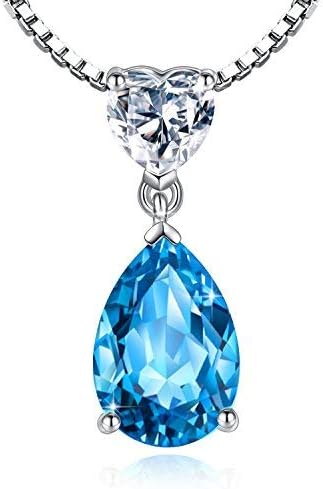 Silver Necklace Blue Women Jewellery Angel Tears Teardrop Gems Cubic Zirconia Love Heart Pendant Necklaces for Valentine’s Gifts Birthday Gift Package