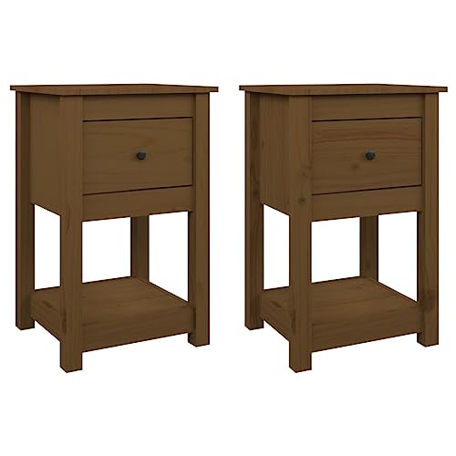 vidaXL 2X Tables de Chevet Tables de Nuit Armoires de Chevet Armoires de Lit Meubles de Chambre à Coucher Marron Miel 40x35x61,5 cm Pin Solide