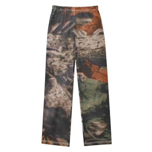 Camouflage Maple Leaf Boys Long Pants Soft Trousers Elastic Waist Kids Lounge Bottoms with Pockets S-XL