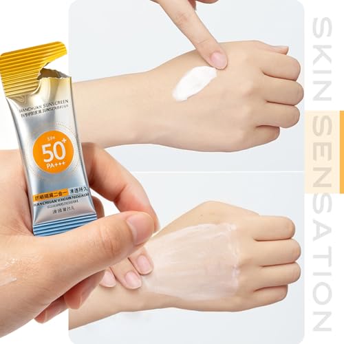 KTouler 50Pcs Mini Travel Size Sunscreen for Face& Body,SPF50+ PA+++,Lightweight and Non-Greasy,Waterproof Sunscreen Bulk for Summer Beach and Outdoor,Vacation,Daily Use (1ml Each)