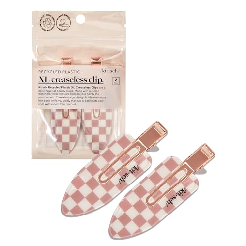 Kitsch Creaseless Hair Clips for Women - No Crease, No Bend Hair Clips for Styling, Bangs, Makeup Application, Face Wash | Recycled Acrylic - Checkered Terracotta | Ideal Gifts for Women, 2pcs