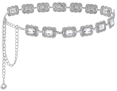 Western Metal Concho Belt for Women: Boho Chain Belt with Adjustable Turquoise Chain Link, Silver & Gold