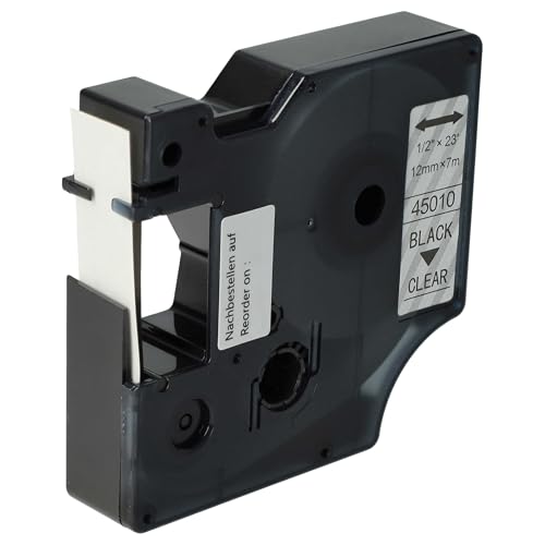 vhbw Schriftband-Kassette Ersatz für Dymo D1, 45010 für Etiketten-Drucker 7m x 12mm Schwarz auf Transparent