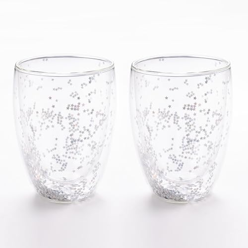 Image of The Better Home Double Wall Borosilicate Glass Cups Coffee Mugs | Teacups Set of 2-350ml Each |Starry Design | High Thermal Resistance | Microwave /Dishwasher Safe | Transparent Storage Jars.