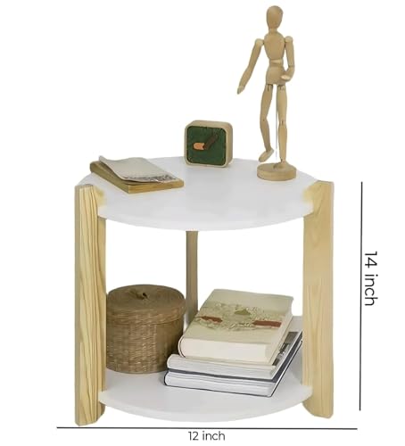 Image of Modern Round Side Table, Home Decor for Living Room, Bed Side Tables for Bed Room, stools for Home, Furniture for Home, 2-Tier White Shelves, 30 x 30 x 40 cm