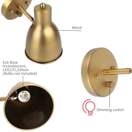Image of Pathson Dimmable Vintage Metal Wall Sconce - Adjustable Light Head, Hardwired Bedside Vanity Light for Bedroom, Bathroom & Dining Room
