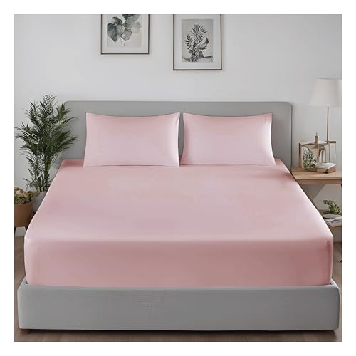 J.Din Double Fitted Sheet Blush Pink Bottom Bed Sheets Soft Brushed Microfiber Deep Pocket 12 Inch (30 cm) Breathable, Shrinkage and Fade Resistant Easy Care 137x190cm