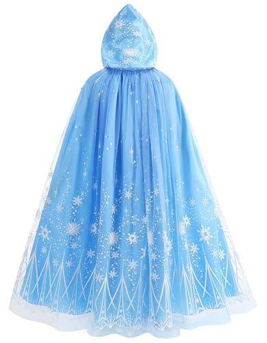 PURFEEL Girls Cape for Elsa Dress up Kids Hooded Cloak Costume Blue 3-6Years