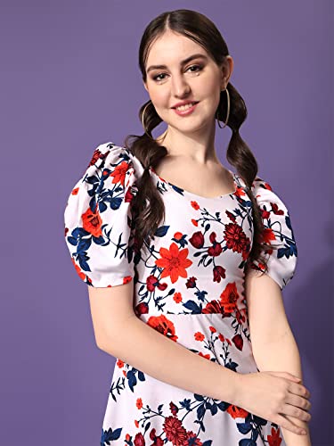Image of Sheetal Associates Women's Puff Sleeve V-Neck Floral Printed Fit & Flare Casual Maxi Dress