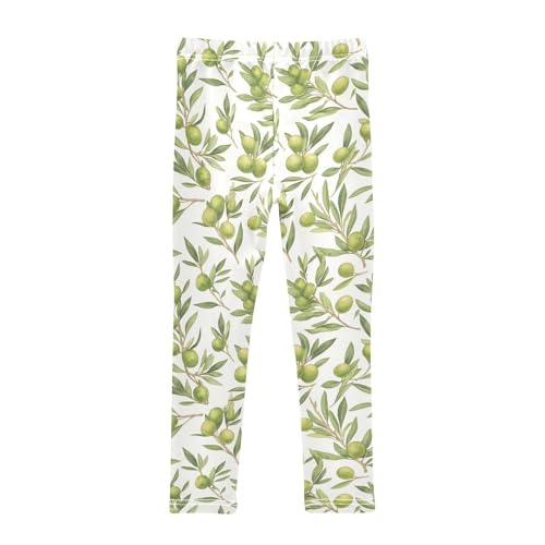 KLL Green Branch Olive Seamless Pattern Little Girls Legging Fashion Full Length Activewear Running2