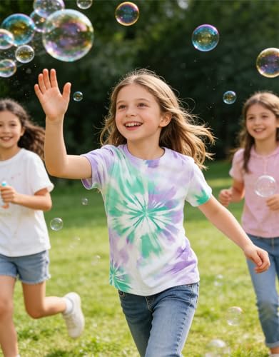 Image of SunFoucs Girls Kids Shirts Size 5-12 Tie Dye Casual Tshirt Short Sleeve Crewneck Tee Top | Short Sleeve Rainbow Tee Top
