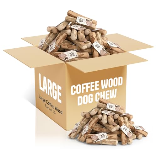 PetYupp 25 Pack Natural Coffee Wood Dog Chew Small - Caffeine-Free Wood Chew Sticks for Small Dogs and Puppies - Promotes Dental Health & Reduces Tartar - All-Natural Coffee Wood Sticks for Puppies